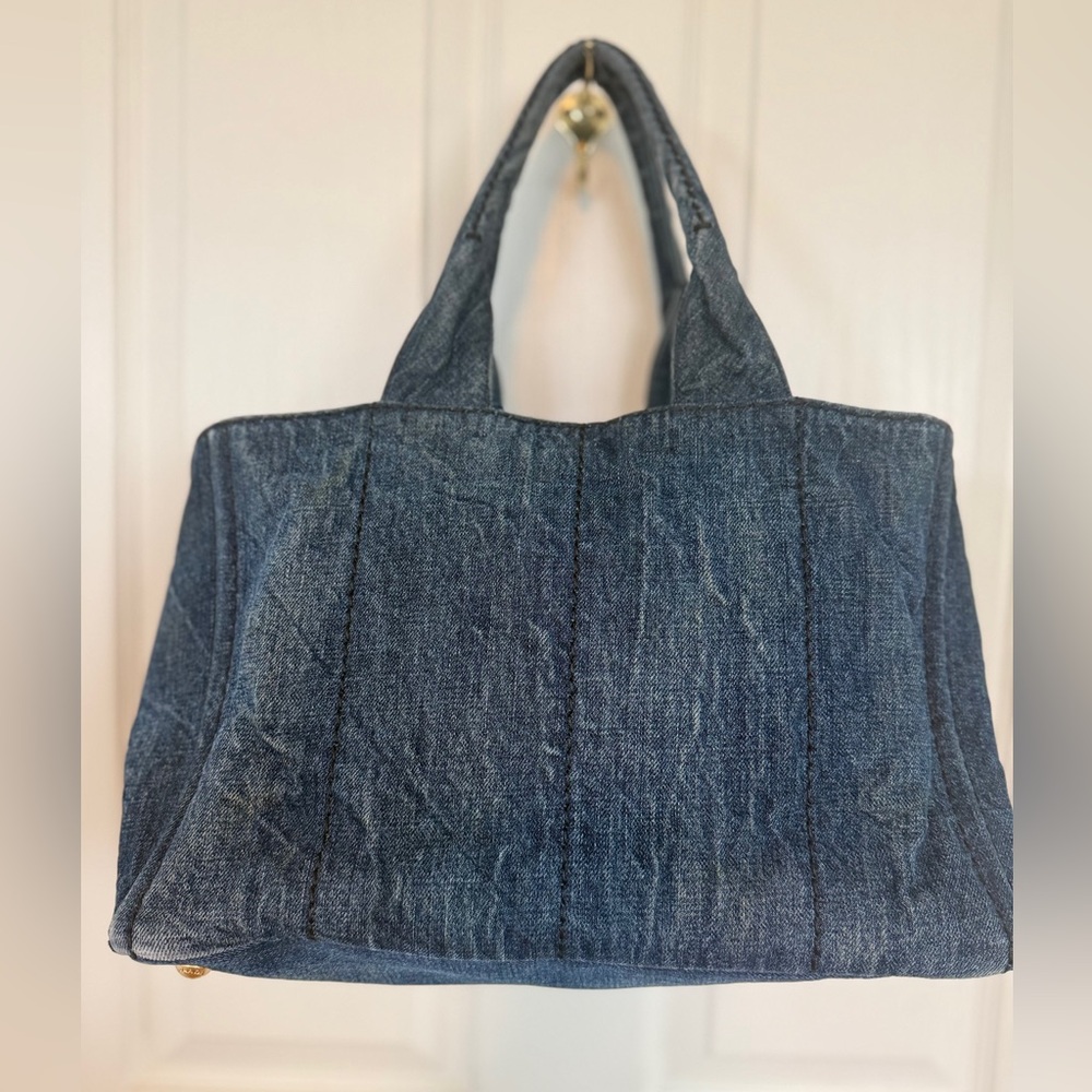 Prada Denim Logo Tote in Blue - Picture 2 of 12